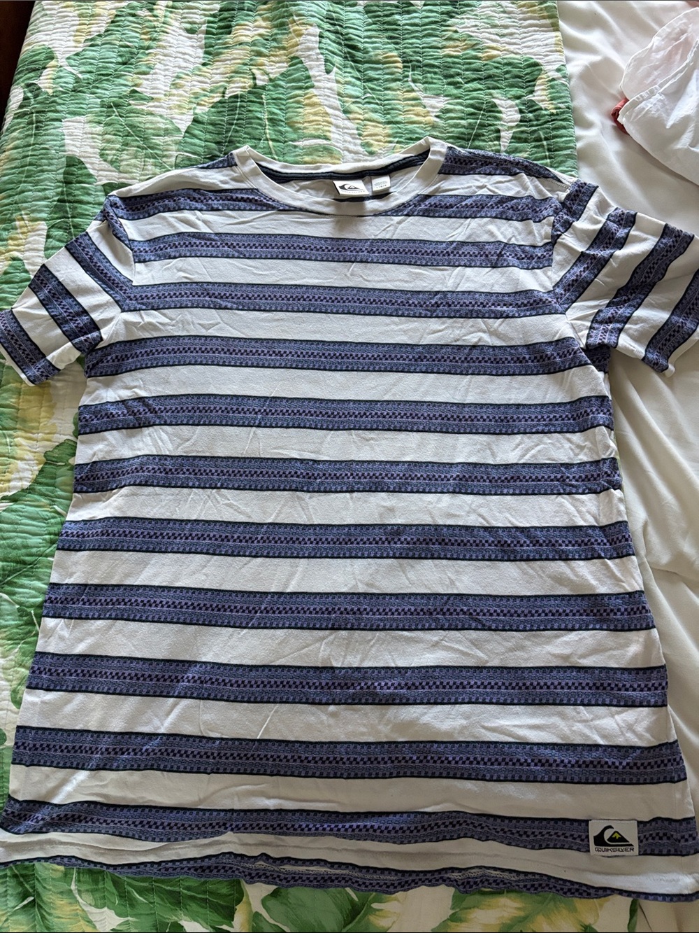 Quiksilver Men's Navy & White Horizontal Stripe Crew Tee